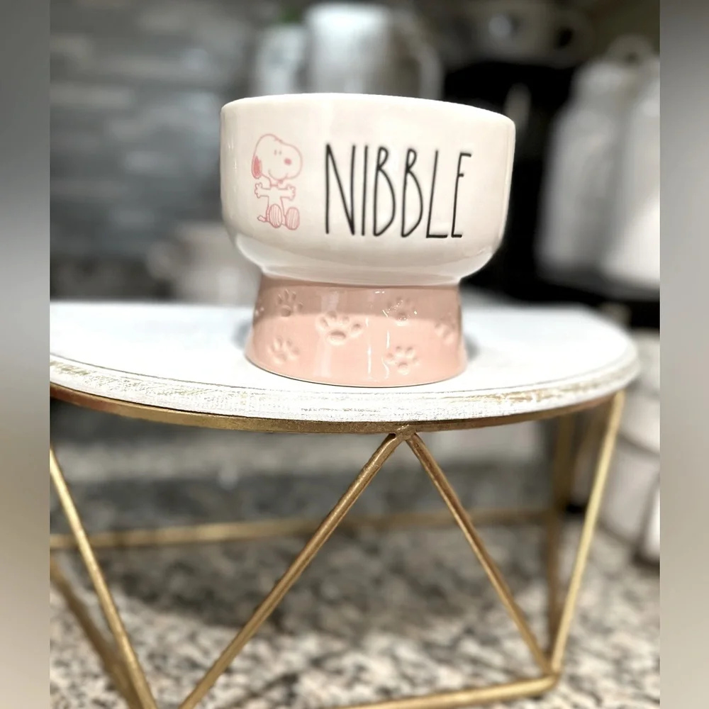 Rae Dunn x Penauts Pink Pedestal Pet Bowl “Nibble” Spring 2024 Collection New
